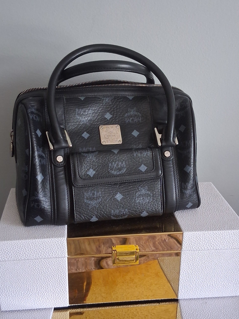 💯Authentic MCM Small Black Logo Satchel Bag